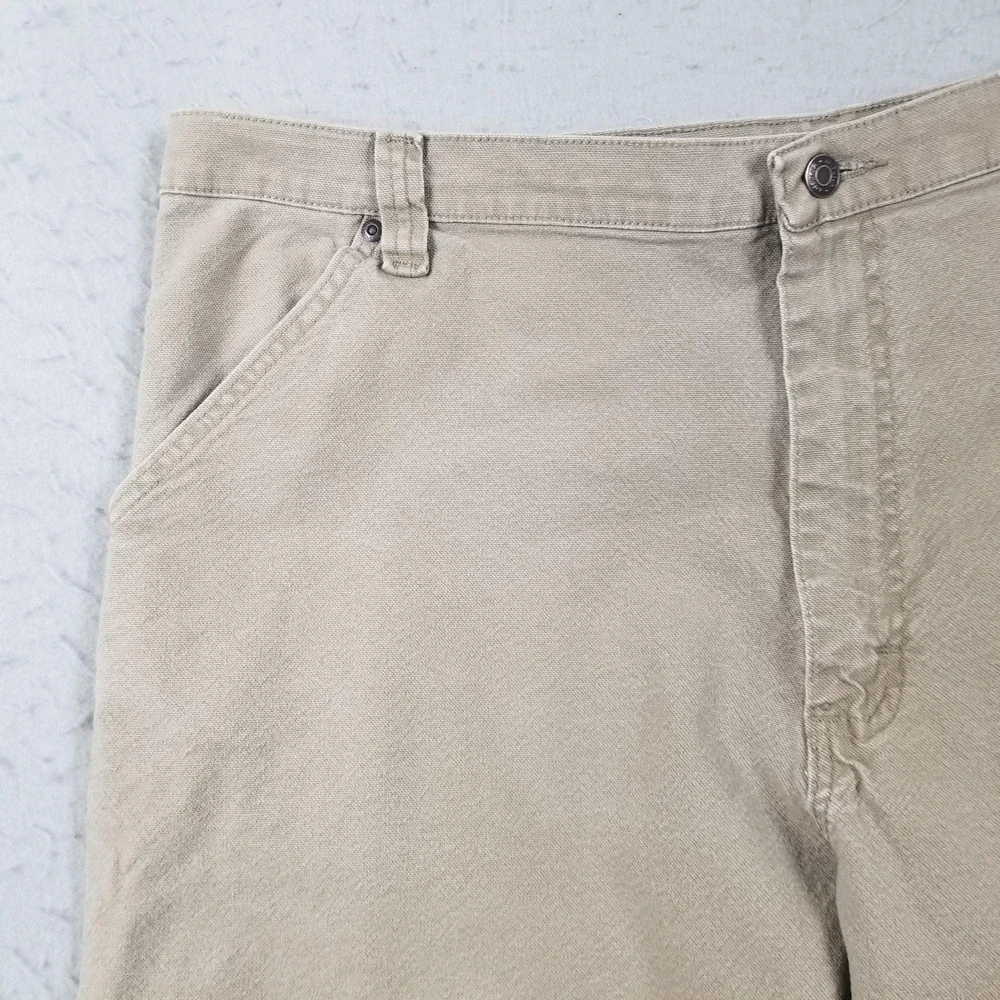 Wrangler Pants Mens 42x30 Beige Carpenter Denim Relaxed Fit Stretch Workwear